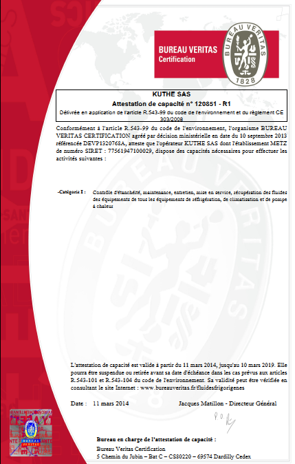 Attestation de Capacité